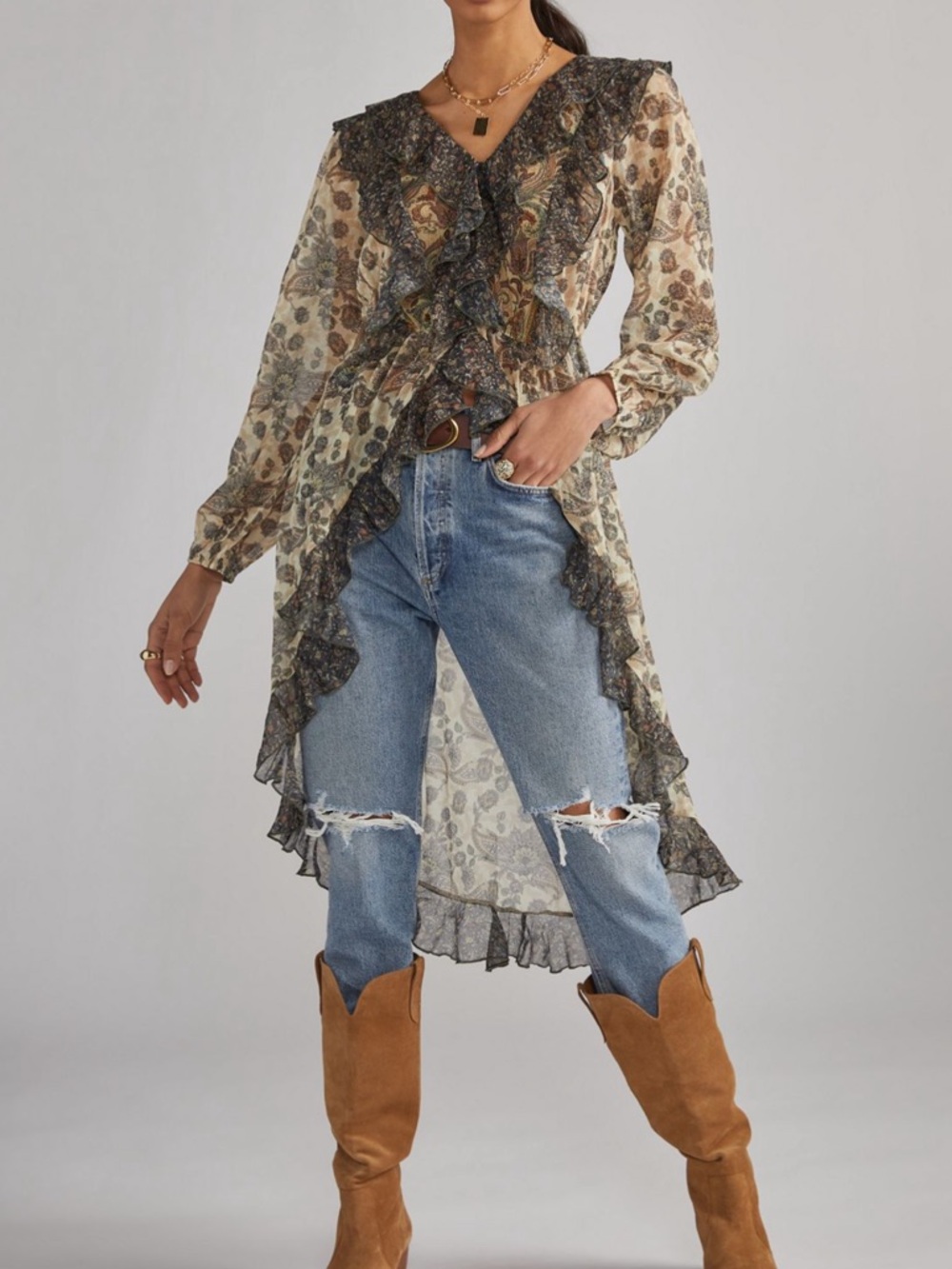 Let Me Be Floral Paisley Blouse in Black & Brown